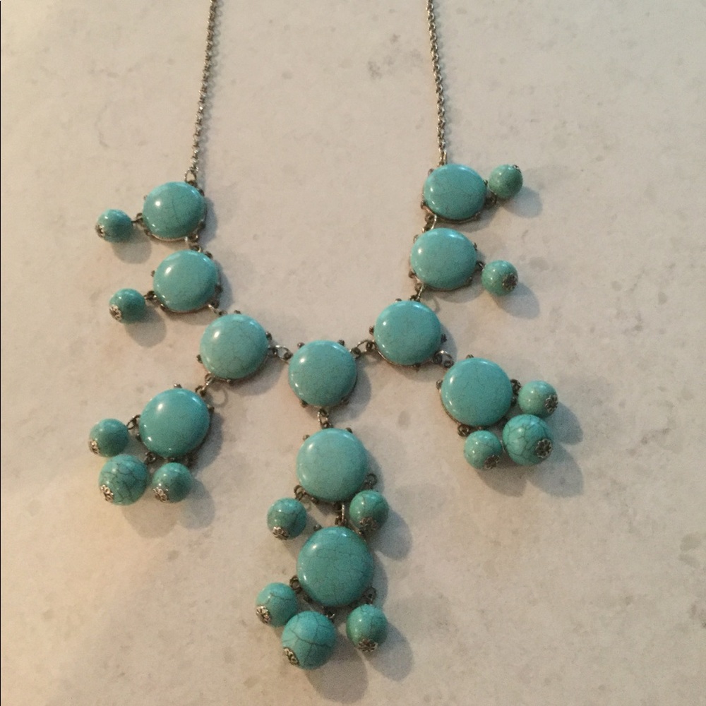 Turquoise and Silver statement necklace 30"